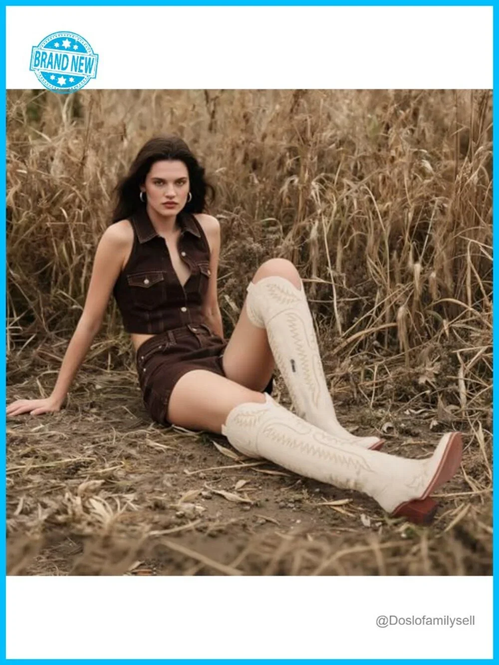 Over The Knee Cowboy Boots Chunky Heel Western Embroidery